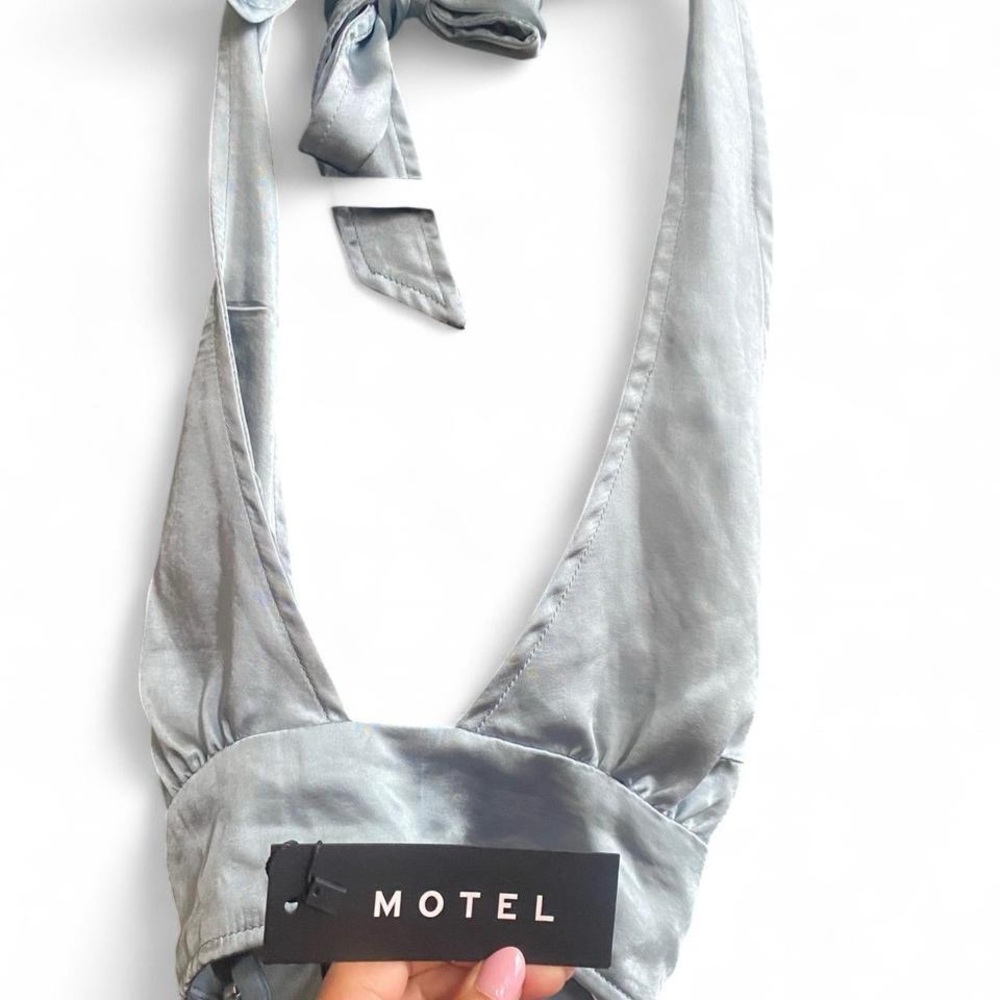 Motel Rocks Light Blue Satin Halter Top